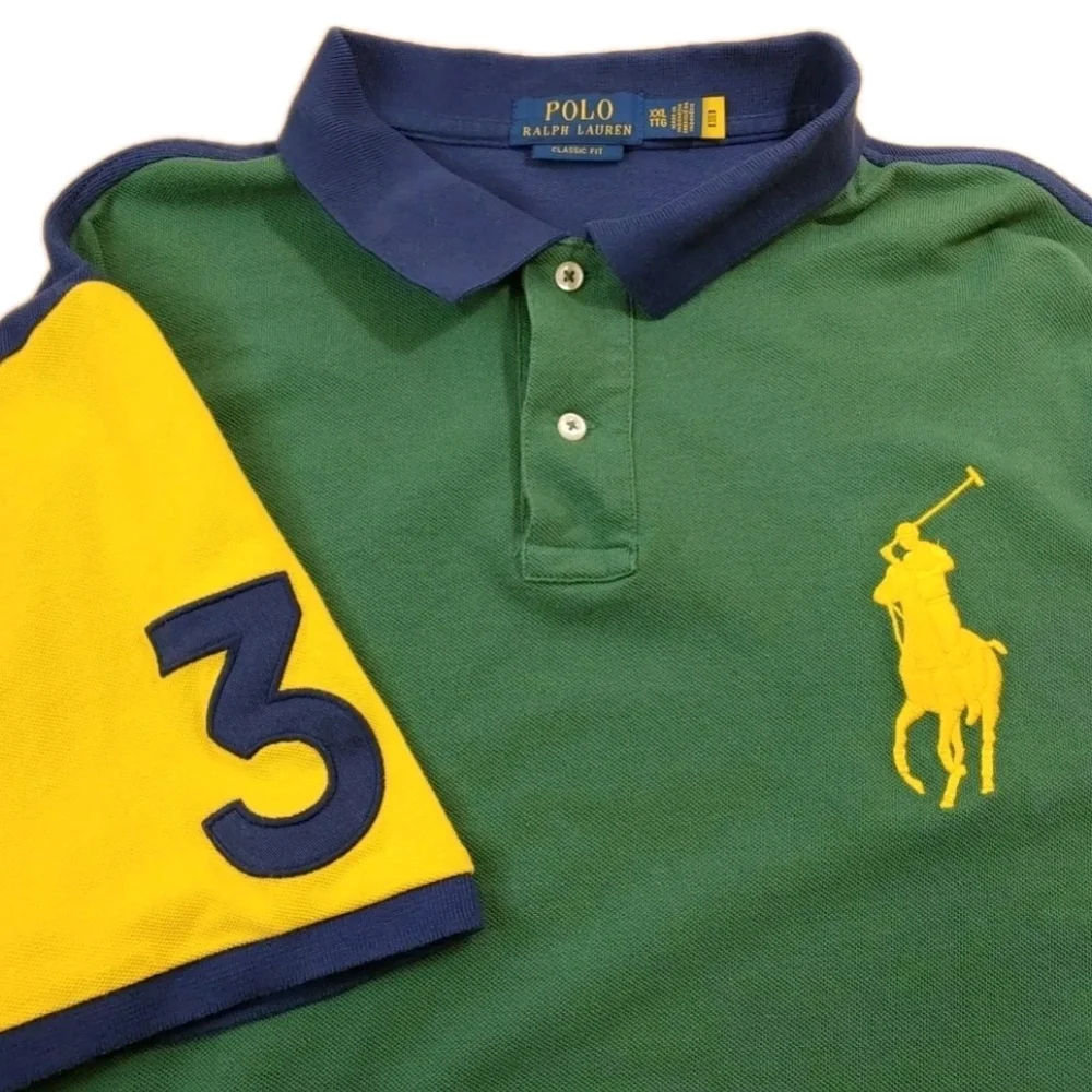 Polo Ralph Lauren Rugby Polo Shirt Men XXL Big Pony 90s Colorblock Green Preppy